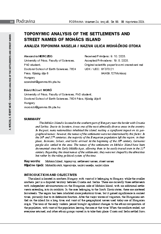 (PDF) TOPONYMIC ANALYSIS OF THE SETTLEMENTS AND STREET NAMES OF MOHÁCS ...