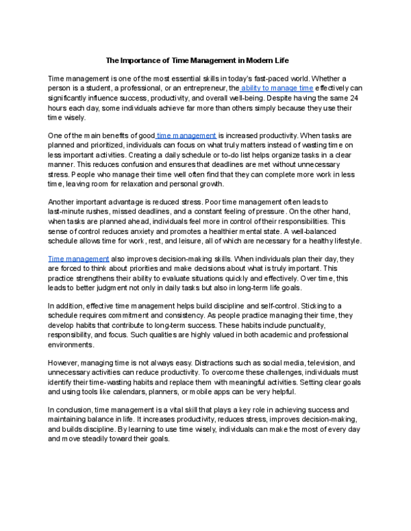 (PDF) The Importance of Time Management in Modern Life