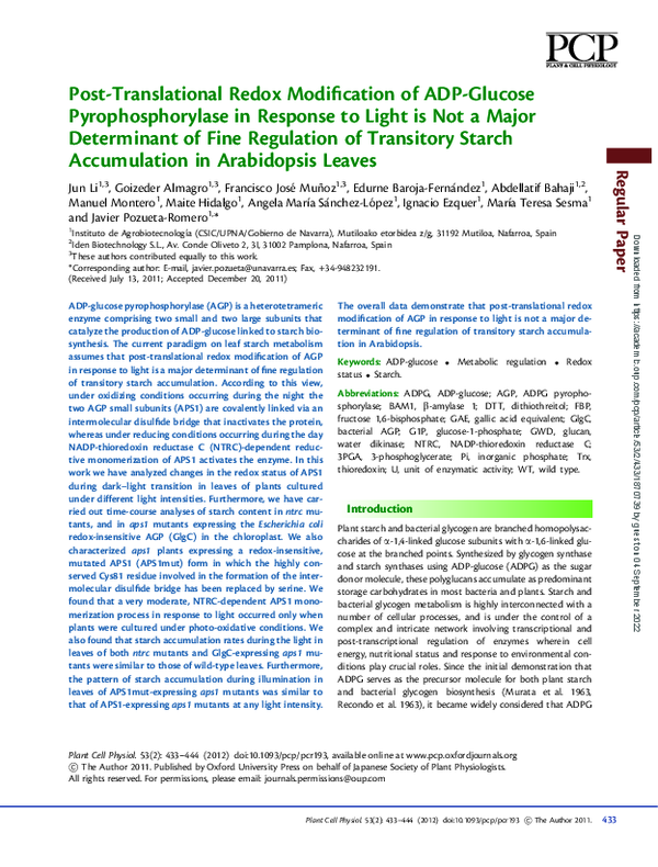 (PDF) Post-Translational Redox Modification of ADP-Glucose ...