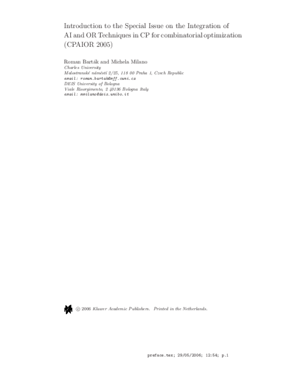 (PDF) Introduction to the Special Issue on the Integration of AI and OR ...