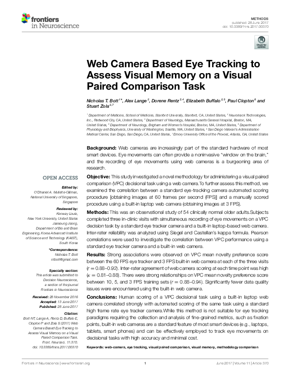 (PDF) Web Camera Based Eye Tracking to Assess Visual Memory on a Visual ...