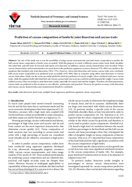 (PDF) Prediction of carcass composition of lambs by joint dissection ...