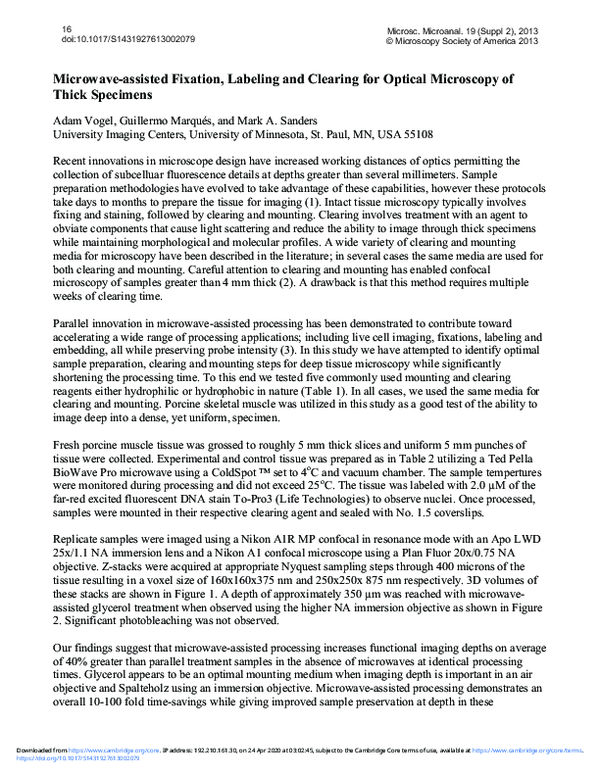(PDF) Microwave-assisted Fixation, Labeling and Clearing for Optical ...