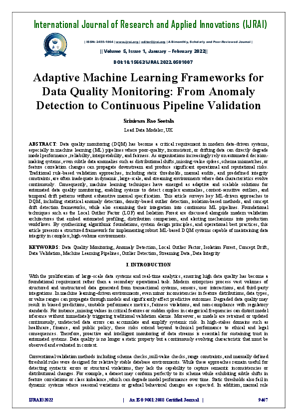 (PDF) Adaptive Machine Learning Frameworks for Data Quality Monitoring ...