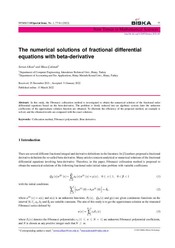 (PDF) The numerical solutions of fractional differential equations with ...
