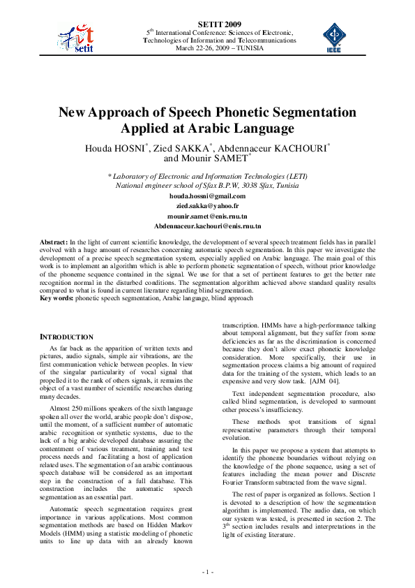 (PDF) New Approach of Speech Phonetic Segmentation Applied at Arabic ...