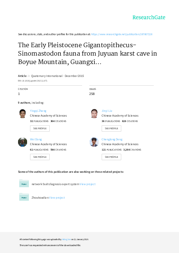 (PDF) The Early Pleistocene Gigantopithecus-Sinomastodon fauna from ...
