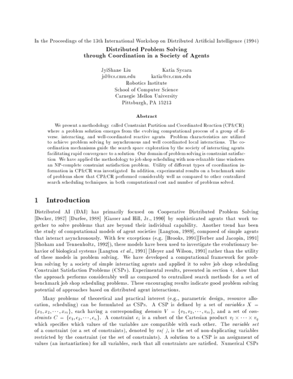 (PDF) Distributed problem solving through coordination in a society of ...