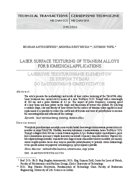 (PDF) Laser surface texturing of titanium alloys for biomedical ...
