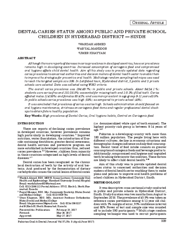 (PDF) Dental Caries Status Among Public and Private School Children in ...