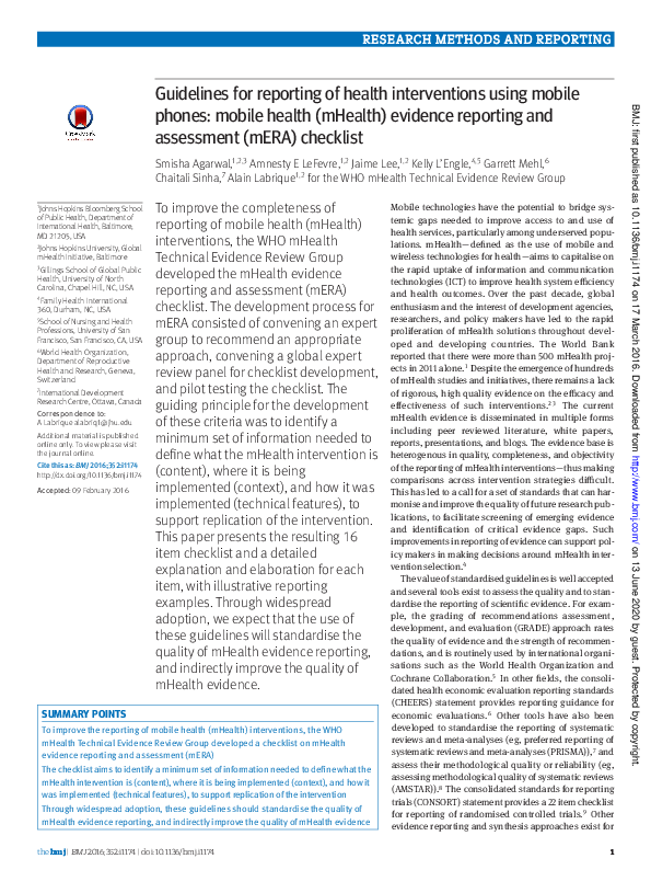 (PDF) Guidelines for reporting of health interventions using mobile ...