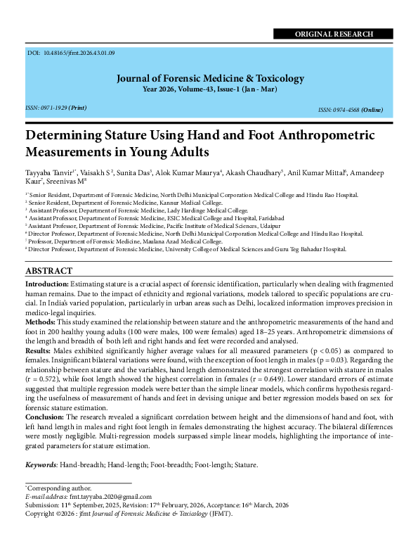(PDF) Determining Stature Using Hand and Foot Anthropometric ...