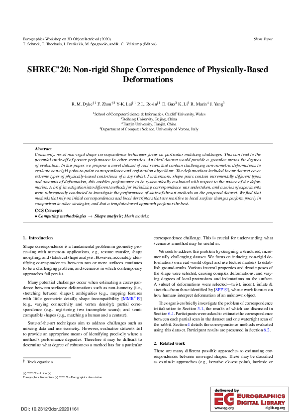 (PDF) SHREC 2020 Track: Non-rigid Shape Correspondence of Physically ...