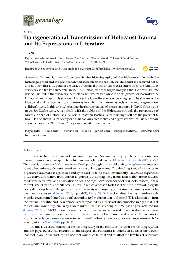 (PDF) Transgenerational Transmission of Holocaust Trauma and Its ...