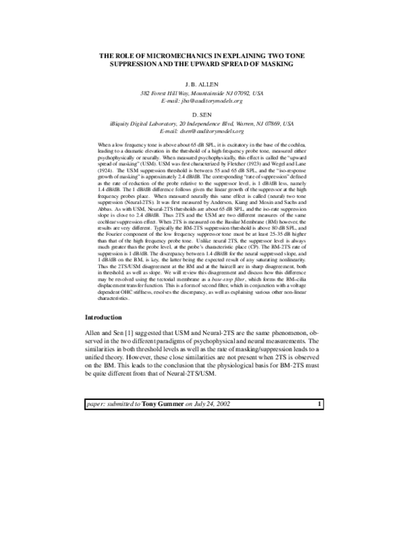 (PDF) The Role of Micromechanics in Explaining Two-Tone Suppression and ...