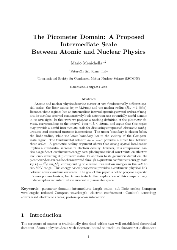(PDF) The Picometer Domain: A Proposed Intermediate Scale Between ...