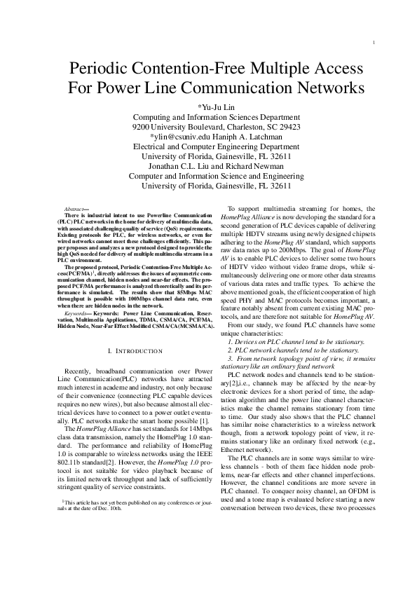 (PDF) Periodic Contention-Free Multiple Access for Power Line ...