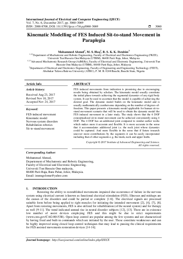 (PDF) Kinematic Modelling of FES Induced Sit-to-stand Movement in ...
