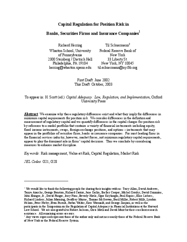 (PDF) Capital Regulation for Position Risk in Banks, Securities Firms ...