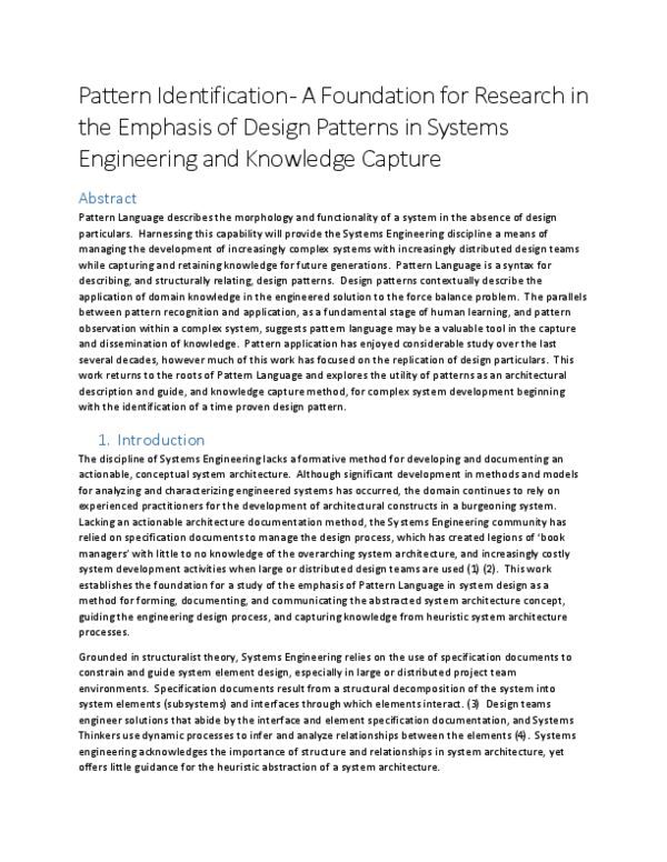 (PDF) Pattern Identification - A Foundation for Research in the ...