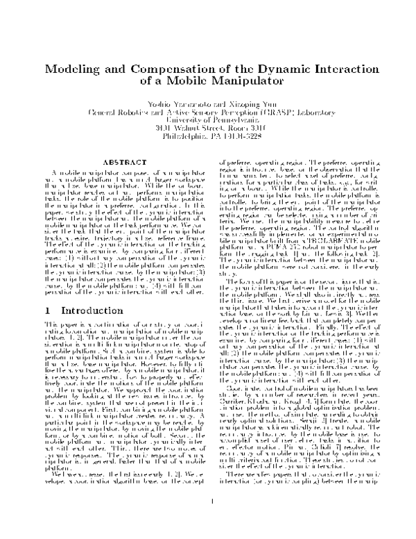 (PDF) Modeling and compensation of the dynamic interaction of a mobile ...