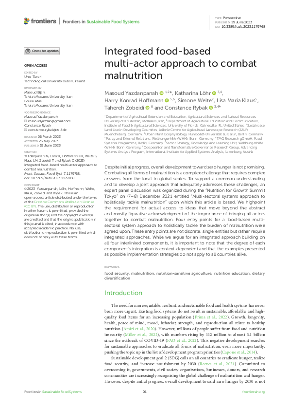 (PDF) Integrated food-based multi-actor approach to combat malnutrition