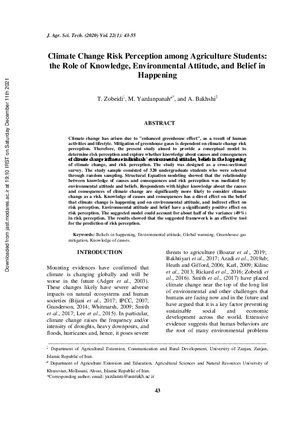 (PDF) Climate Change Risk Perception among Agriculture Students: the ...