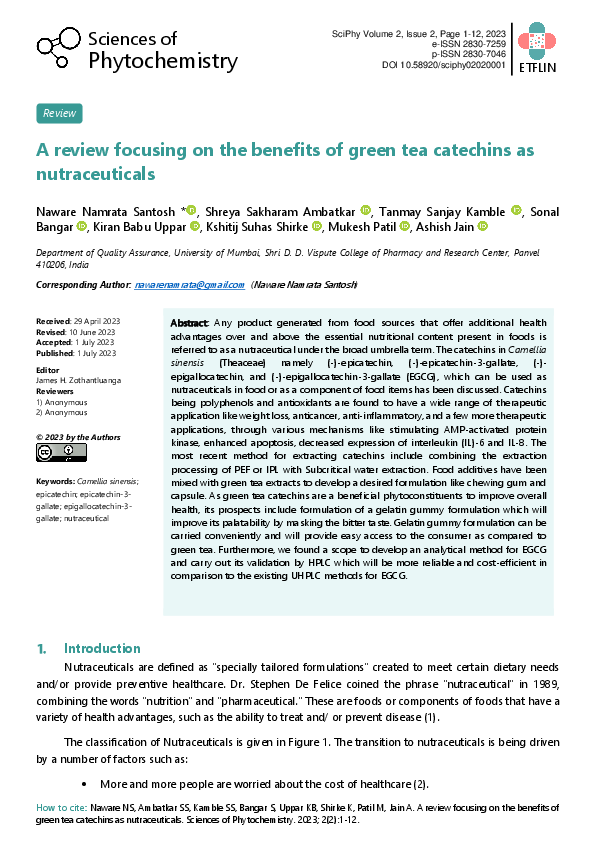 (PDF) A review focusing on the benefits of green tea catechins as ...