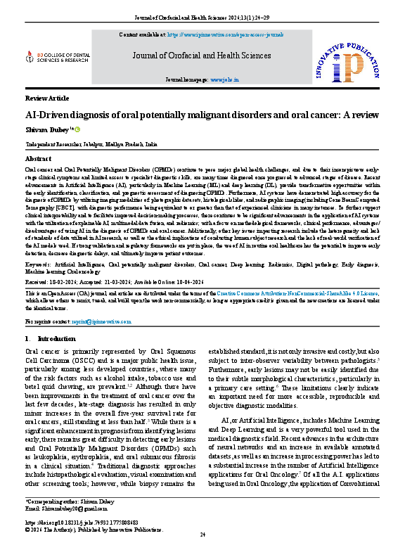 (PDF) AI-Driven diagnosis of oral potentially malignant disorders and ...