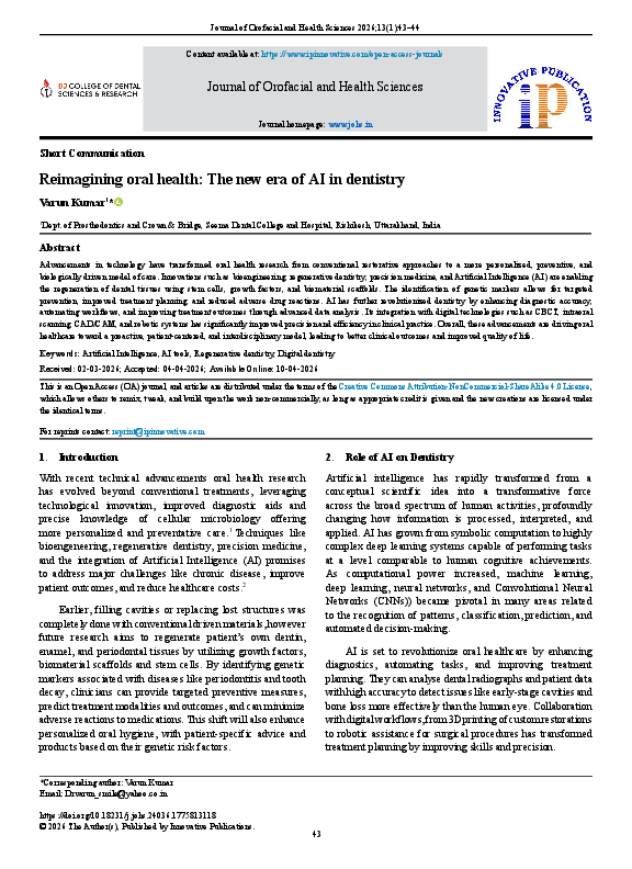 (PDF) Reimagining oral health: The new era of AI in dentistry