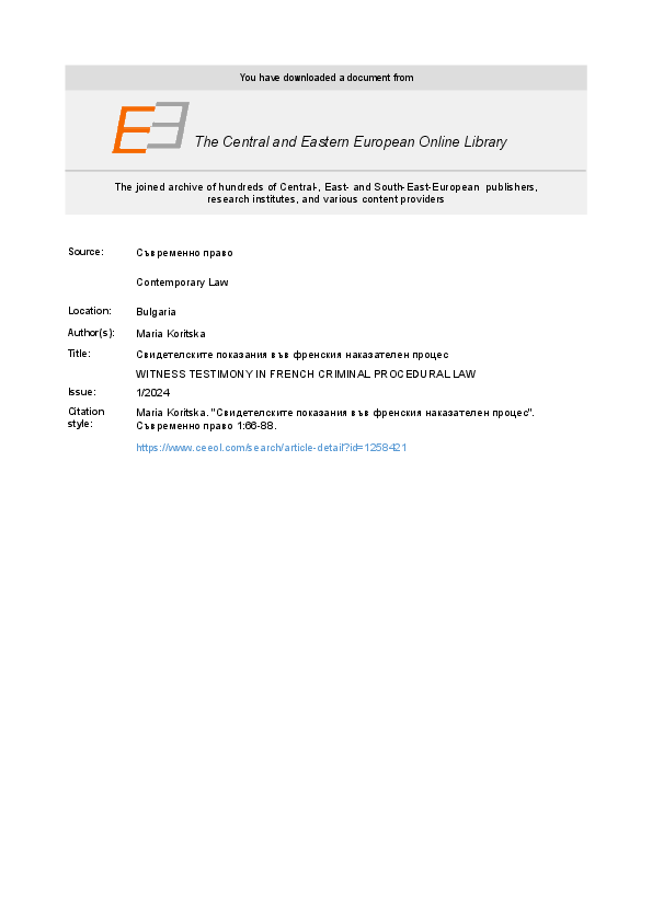 (PDF) WITNESS TESTIMONY IN FRENCH CRIMINAL PROCEDURAL LAW