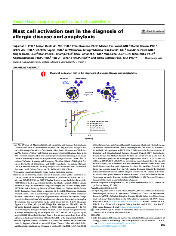 (PDF) Mast cell activation test in the diagnosis of allergic disease ...