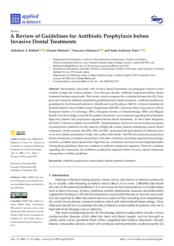 (PDF) A Review of Guidelines for Antibiotic Prophylaxis before Invasive ...