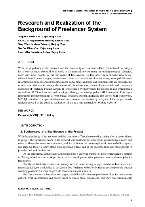 (PDF) Research and Realization of the Background of Freelancer System