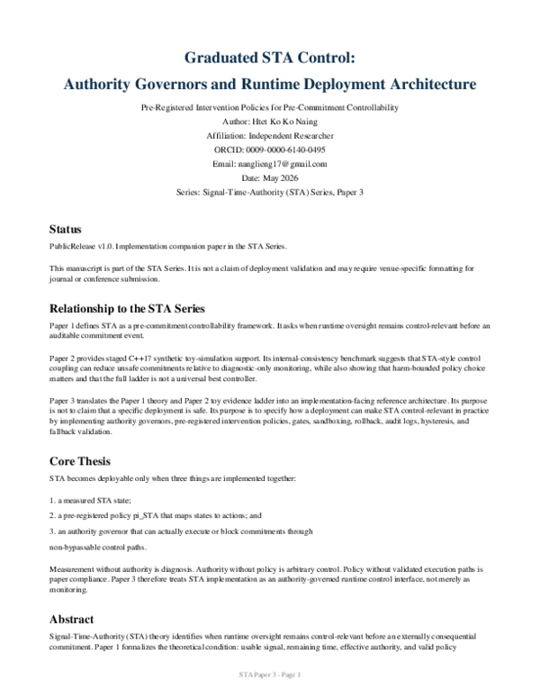 (PDF) Graduated STA Control: Authority Governors and Runtime Deployment ...