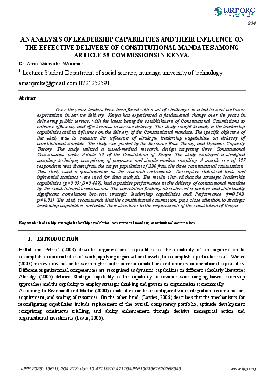 (PDF) An Analysis of Leadership Capabilities and Their Influence on the ...