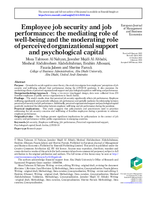 (PDF) Employee job security and job performance: the mediating role of ...
