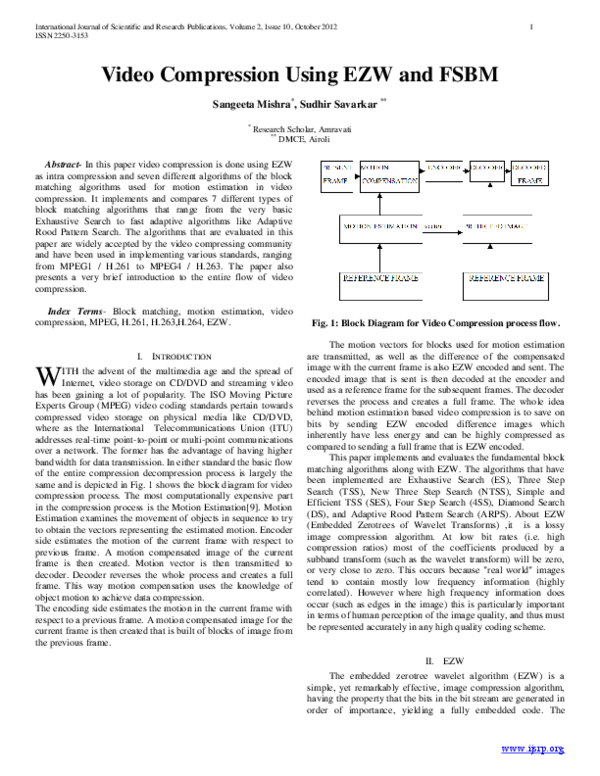 (PDF) Video Compression Using EZW and FSBM