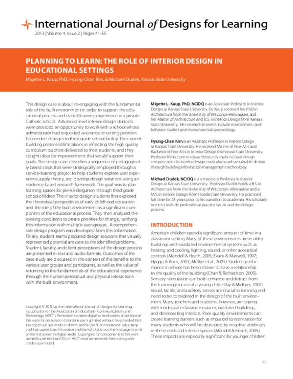 (PDF) Planning to Learn: The Role of Interior Design in Educational ...
