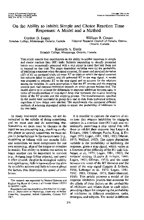 (PDF) On the ability to inhibit simple and choice reaction time ...