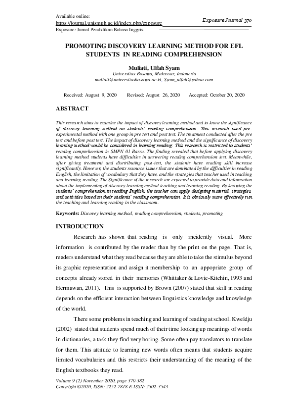 (PDF) Promoting Discovery Learning Method for Efl Students in Reading ...