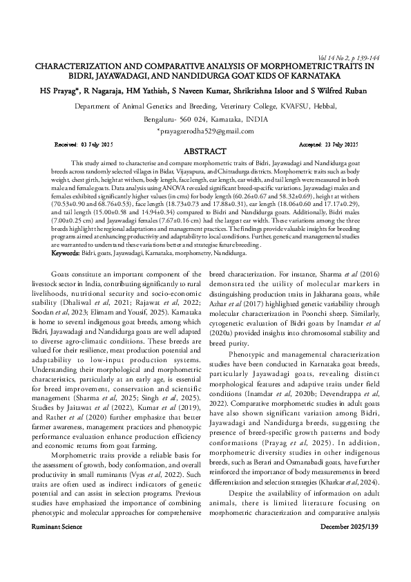 (PDF) CHARACTERIZATION AND COMPARATIVE ANALYSIS OF MORPHOMETRIC TRAITS ...