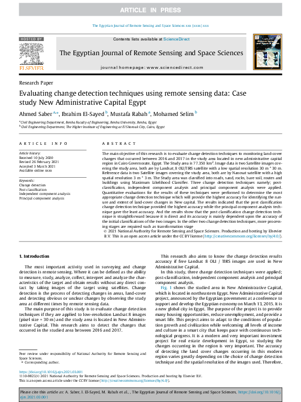 (PDF) Evaluating change detection techniques using remote sensing data ...