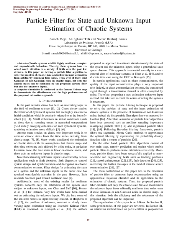 (PDF) Particle Filter for State and Unknown Input Estimation of Chaotic ...