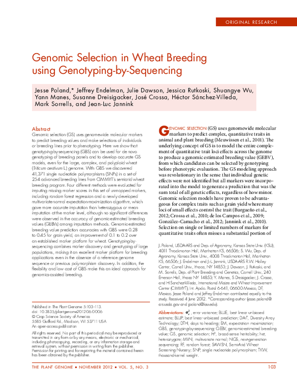(PDF) ORIGINAL RESEARCH Genomic Selection in Wheat Breeding using ...