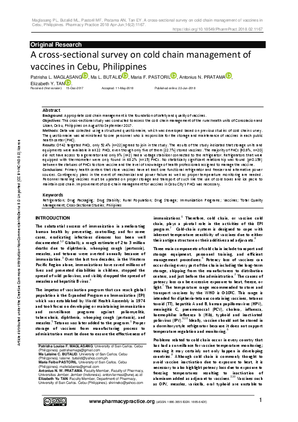 (PDF) A cross-sectional survey on cold chain management of vaccines in ...