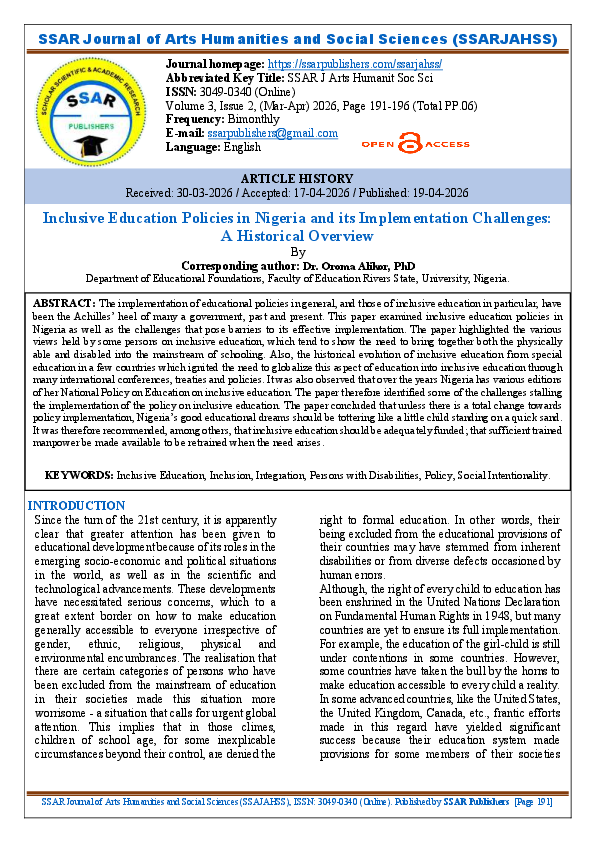 (PDF) Inclusive Education Policies in Nigeria and its Implementation ...