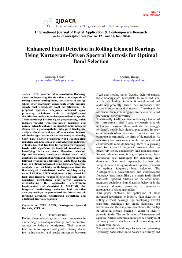 (PDF) Enhanced Fault Detection in Rolling Element Bearings Using ...