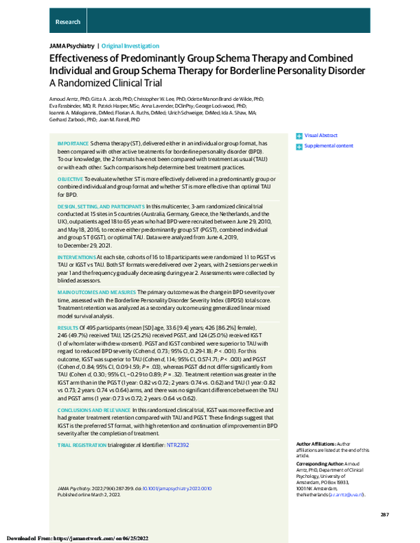 (PDF) Effectiveness of Predominantly Group Schema Therapy and Combined ...