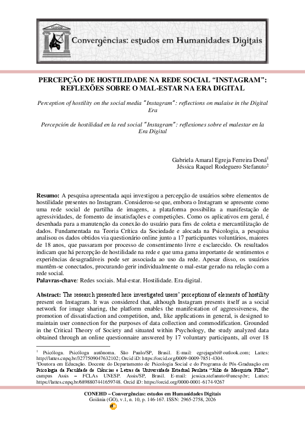 (PDF) PERCEPÇÃO DE HOSTILIDADE NA REDE SOCIAL 